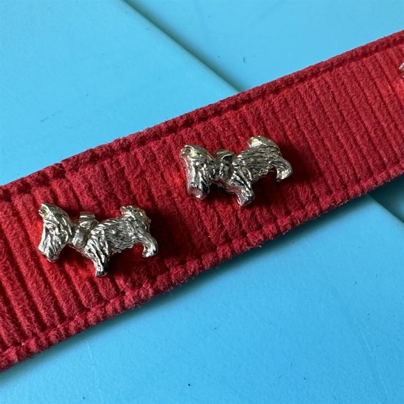 Escada Scottie Dog Belt Red Ribcord Suede Buckle Italy Vintage - Picture 10 of 11